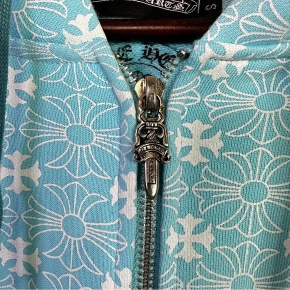 Chrome Hearts Sweater Hoodie Blue White Small Sweatshirt Zip Up Graphic Printed